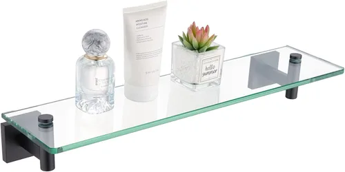 Miniatura 19 de KOKOSIRI Estantes de Pared Hardware de Baño Estante Flotante de Vidrio de 12 Pulgadas para Dormitorio, Sala de Estar, Cocina, Rack Colgante Bronce