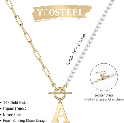 Miniatura 6 de Yoosteel Collar de perlas con inicial para mujer, gargantilla de cadena de perlas delicadas, collares con iniciales para mujer, cierre de palanca