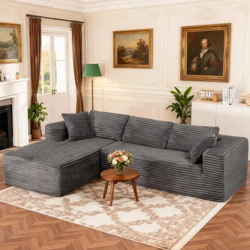 Miniatura 18 de COMHOMA - Sofá seccional modular de 105" con asiento profundo, sofá en forma de L tapizado en nube, brazos anchos, tela de corduroy, chaise lounge