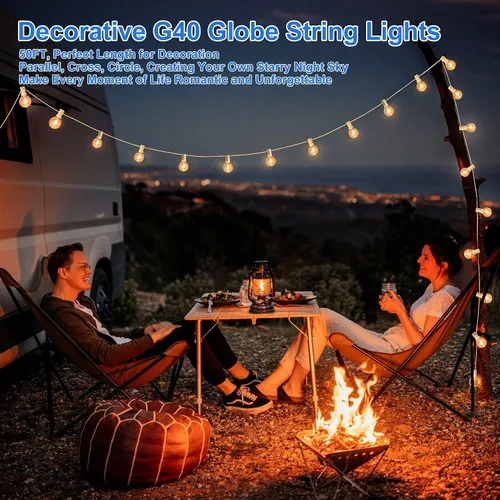 Miniatura 4 de Bosceos Tira de luces LED G40 para exteriores, 25 pies, regulables, inastillables, impermeables, con 12+2 bombillas conectables, luz colgante Blanco