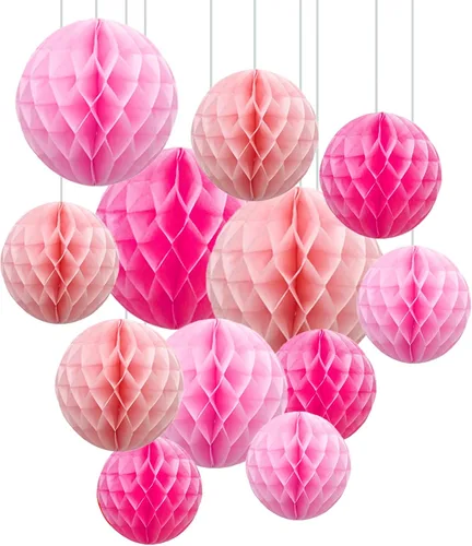 Miniatura 15 de ZOOYOO 12 piezas 15 cm 25 cm bolas de panal decorativas de papel de seda con pompones colgantes para cumpleaños, baby shower, boda, compromiso, Azul
