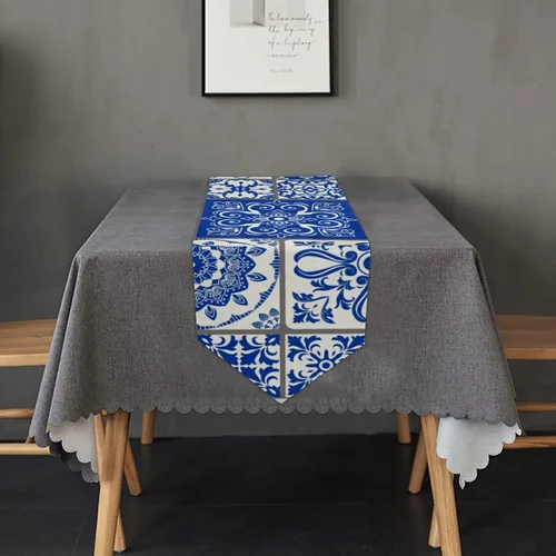 Miniatura 7 de Camino de mesa de 13 x 90 pulgadas, color azul, de cerámica mexicana, antideslizante, resistente al calor, moderno, ideal para cenas, vacaciones