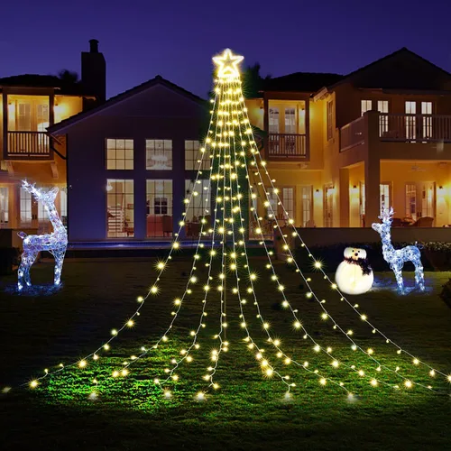 Miniatura 9 de BlcTec Luces de Navidad para exteriores, 317 luces LED de estrella de Navidad con 9 hebras de luces de árbol de cascada de 11.9 pies, 8 modos