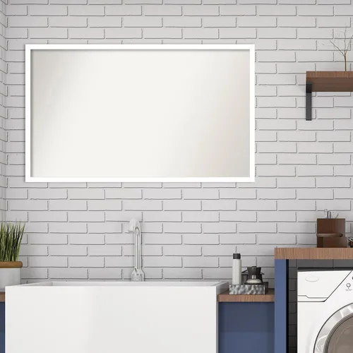 Miniatura 908 de Amanti Art Espejo de baño blanco para sobre el fregadero, 32 x 45 pulgadas, espejo de tocador rectangular blanco esbelto, marco de madera moderno