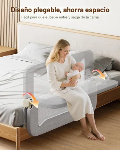 Miniatura 6 de Barandilla de cama plegable para niños pequeños, estructura reforzada de acero al carbono de 47 pulgadas y conectores, tela catiónica transpirable