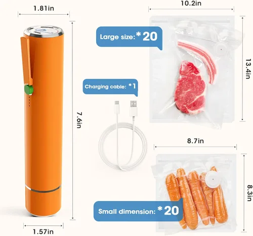 Miniatura 2 de Máquina selladora al vacío, selladora al vacío portátil de mano con 40 bolsas de vacío reutilizables con cremallera