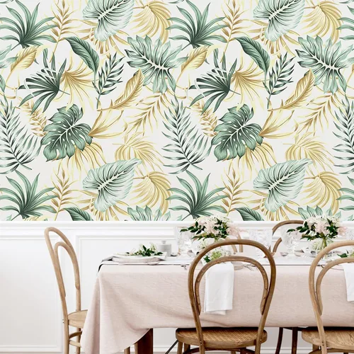 Miniatura 5 de WESTICK Papel tapiz dorado tropical para despegar y pegar para baño, papel de contacto tropical impermeable, papel tapiz floral para dormitorio, 3.
