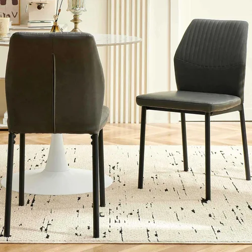 Miniatura 3 de Juego de 2 sillas de comedor modernas, de piel sintética, cómodas, tapizadas, para comedor, cocina, con patas de metal negro para sala de estar