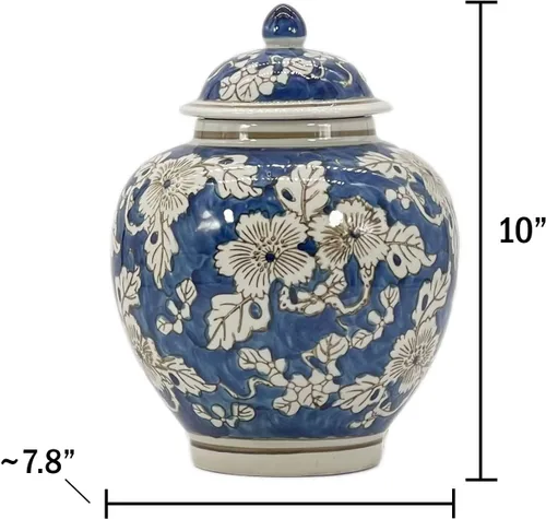 Miniatura 5 de Galt International Tarro de jengibre chinoiserie de flores azules y blancas de 10 pulgadas con tapa, tarro de jengibre, almacenamiento de té