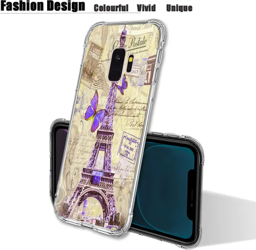 Miniatura 3 de Bcov Funda para Galaxy S9, París Torre Eiffel Postal Protección contra Caídas a prueba de golpes Funda TPU de cuerpo completo protectora resistente