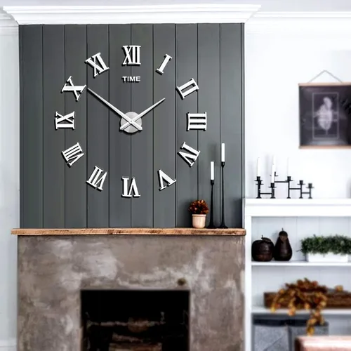 Miniatura 9 de Mintime - Reloj de pared sin marco, adhesivo acrílico 3D, números romanos, arte moderno, kit de piezas para decoración del hogar para sala de estar