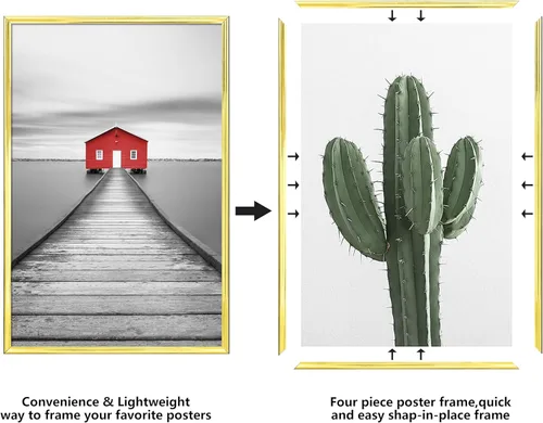 Miniatura 5 de ELSKER&HOME 24x36 Marco de Póster 3 Pack, Marco de Fotos Dorado para Montaje en Pared Horizontal o Vertical, Resistente y a Prueba de Arañazos