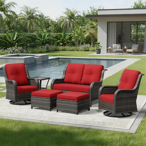 Miniatura 72 de Joyside Juego de sillas de mimbre para patio, juego de 3 piezas de mimbre para exteriores con 2 sillas reposabrazos y 1 mesa auxiliar para terraza