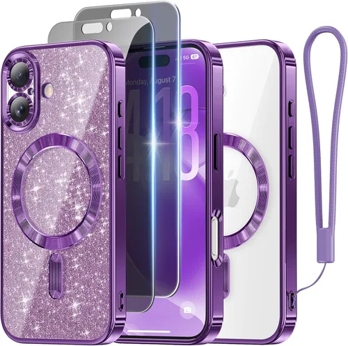 Miniatura 74 de Meifigno Candy Mag Series - Funda diseñada para iPhone 15 Pro, compatible con MagSafe, tarjeta con purpurina y correa de muñeca, protección completa