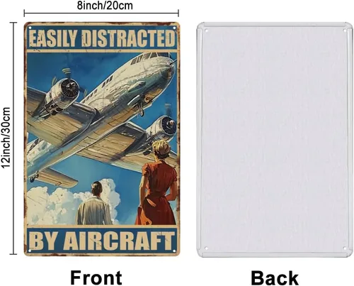 Miniatura 2 de SUPERDANT Letreros divertidos de hojalata de avión, vintage, de metal, fácil de distraer por aviones, divertido cartel de pared, arte de pared