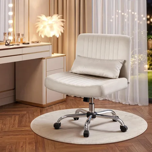 Miniatura 19 de Warmiehomy Silla de oficina cruzada de terciopelo con ruedas, silla de escritorio de lujo con patas cruzadas para dormitorio, silla de computadora