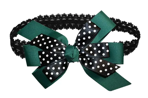 Miniatura 54 de WEBB DIRECT2U WD2U - Diadema elástica con lazo de grogrén de puntos negros para niñas (verde manzana)
