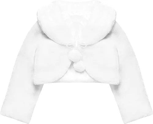 Blulu Chal de princesa blanca de piel sintética para niñas, bolero para niñas, accesorios de princesa para fiesta, boda, vestido