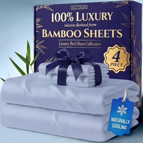 Miniatura 23 de DECOLURE 100% Viscosa derivada de bambú, juego de sábanas tamaño King de 4 piezas, lujosas sábanas naturalmente frescas, juego de cama ultra suave
