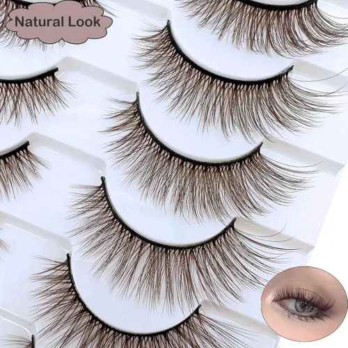 Miniatura 4 de Pestañas marrones, pestañas postizas de ojo de gato, pestañas postizas de visón esponjosas, dramáticas, de color marrón oscuro, pestañas postizas