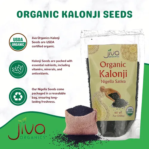 Miniatura 3 de Jiva, Kalonji orgánico USDA (semilla negra, neguilla, comino negro); 7 oz