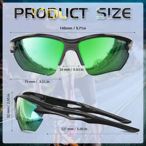 Miniatura 2 de DEAFRAIN Gafas de sol deportivas polarizadas para hombres y mujeres, ciclismo, correr, pesca, TR90, marco irrompible, protección UV Marco negro