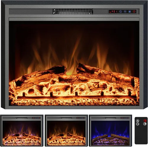 Chimenea eléctrica, insertos de chimenea eléctrica de 25 pulgadas, calentador de chimenea empotrado con control remoto, colores de llama ajustables,