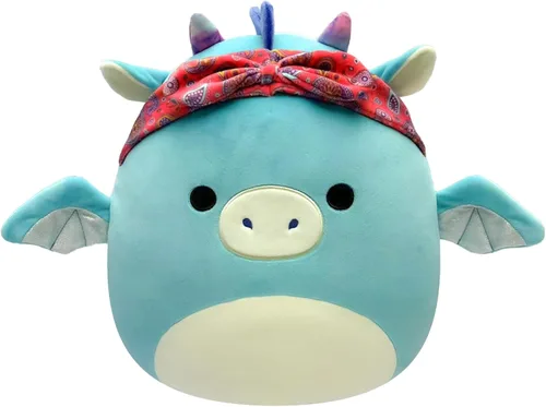 Miniatura 11 de Squishmallows Dragón azul Carin original de 14 pulgadas con melena naranja - Peluche oficial de Jazwares grande y ultrasuave
