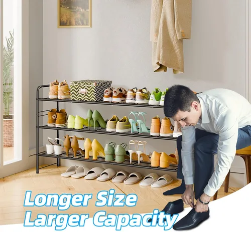Miniatura 2 de Zapatero de 3 niveles para armario, organizador de almacenamiento de zapatos extra largo de 46.5 pulgadas para estantes, metal resistente, fácil