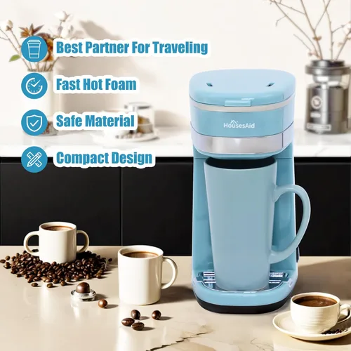 Miniatura 2 de Cafetera, cafetera de una sola porción, cafetera de una taza con filtro reutilizable y botón de control de un solo toque, cafetera portátil para Azul