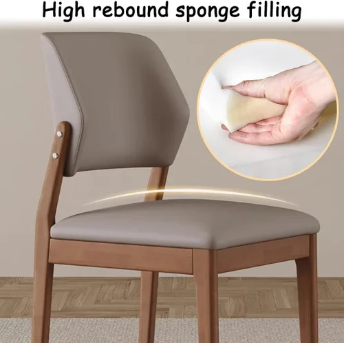 Miniatura 5 de YVYKFZD Wooden Dining Chairs Set, Leather Dining Room Chair, Upholstered Kitchen Chairs with Curved Backrest, Armless Living Room Chair, for Bedroom