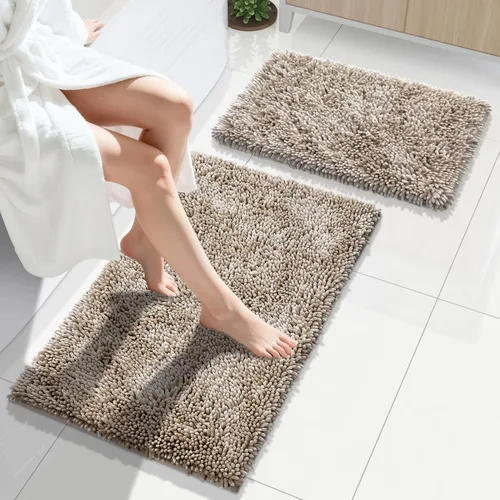Miniatura 24 de Yimobra Juego de 2 alfombras de baño, alfombra de baño suave y absorbente y alfombra de inodoro en forma de U con respaldo antideslizante, alfombras