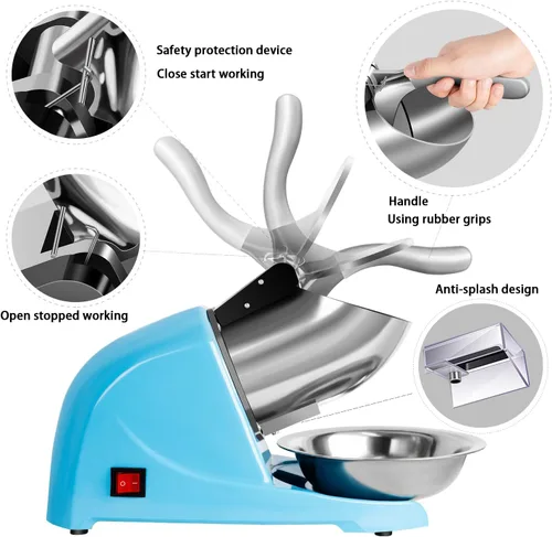Miniatura 4 de Máquina de afeitar de hielo eléctrica de 4 cuchillas, trituradora de hielo de 200 libras/hora con bandeja de hielo para uso doméstico y comercial