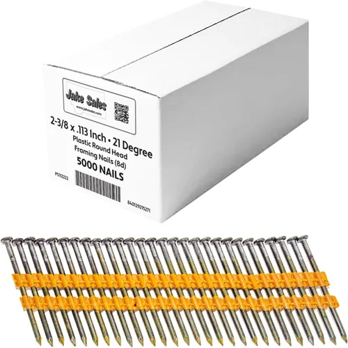 Miniatura 10 de 2-3/8 pulgadas x .113 (8d) 21 grados de plástico de 21 grados en tira de plástico - (caja pequeña) ~ 700 clavos