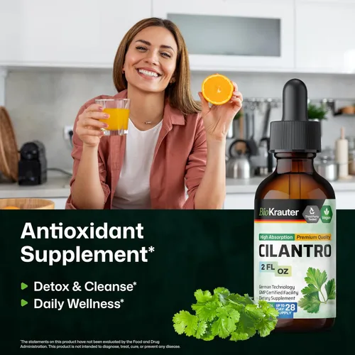 Miniatura 2 de BIO KRAUTER® Cilantro para limpieza desintoxicante – Suplemento antioxidante vegano, tintura de cilantro natural de 650 mg por porción – Suplemento