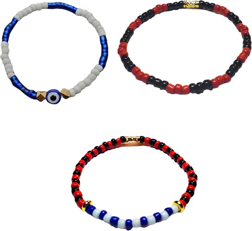 Miniatura 20 de Juego de 3 pulseras de cuerda elástica de santería de ojo malvado hechas a mano Obatala Oshun Yemaya Orula Elegua Oya Ogun Ochosi Shango Babalu Aye