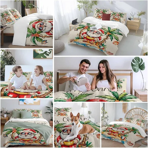 Miniatura 5 de Juego de funda de edredón de Papá Noel de Navidad, tamaño individual, edredón de microfibra suave, edredón de cama con estampado + funda con sábana