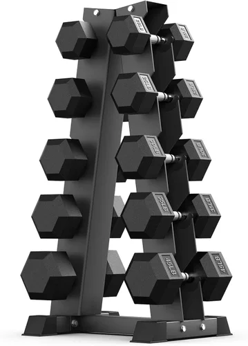 Miniatura 21 de PAPABABE - Juegos de mancuernas hexagonales de 60-550 libras con revestimiento de goma y soporte de almacenamiento, mancuernas con múltiples