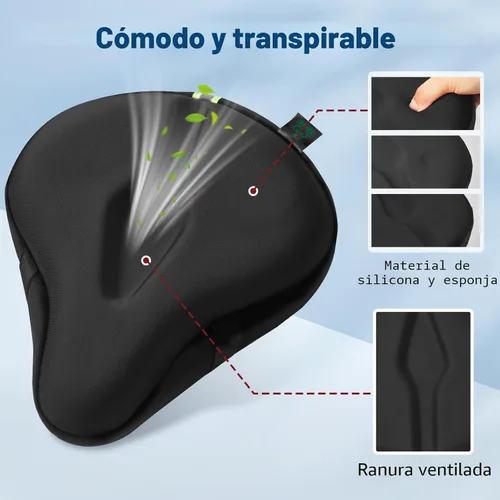 Miniatura 8 de Zacro Cojín de asiento de bicicleta, funda acolchada de gel para asiento de bicicleta para hombres y mujeres, cómodo, asiento de bicicleta Negro