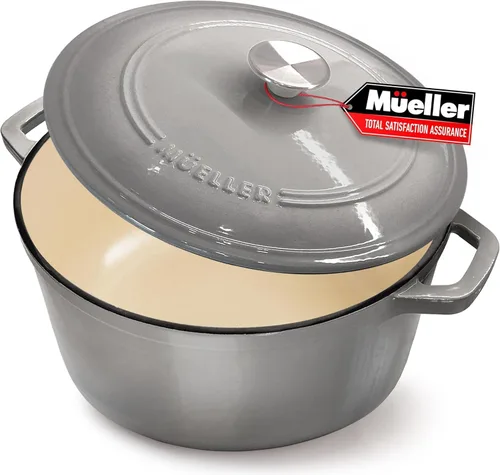Miniatura 28 de MÜELLERHOME Horno holandés de hierro fundido esmaltado, 6 cuartos de galón, resistente, cazuela con tapa y perilla de acero inoxidable, para todas