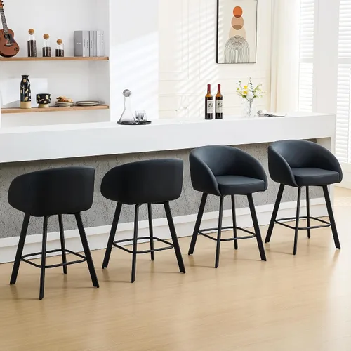 Miniatura 10 de FIRAVOE Juego de 2 taburetes de bar, taburetes de bar giratorios de altura de mostrador de 26", con respaldo y reposabrazos, taburetes de bar