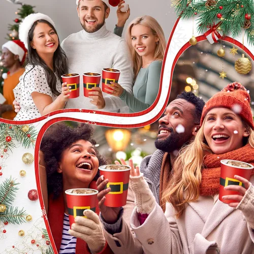 Miniatura 6 de Yaomiao 300 tazas de papel de Navidad de 9 onzas, diseño de cinturón de Papá Noel, desechables, tazas de café de cacao caliente para Navidad, a