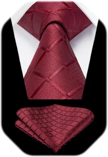 Miniatura 197 de HISDERN Conjunto de corbata a cuadros a cuadros pañuelo tejido clásico formal para hombre corbata y bolsillo cuadrado