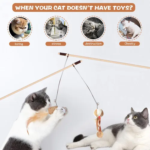 Miniatura 4 de Juguete de madera natural para gatos, 3 piezas de 16 pulgadas, palitos de hierba gatera para limpieza de dientes, ejercitador de gatos