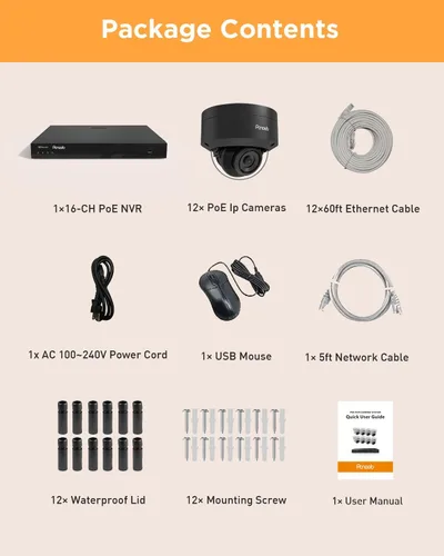 Miniatura 8 de Sistema de cámara de seguridad de 16 canales, 12 unidades de 5MP con cable IK10 Vandal Dome PoE cámara al aire libre, detección humana, micrófono