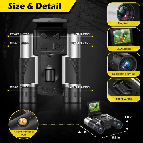 Miniatura 3 de Binoculares de 2 pulgadas con cámara integrada para adultos, zoom óptico 10x, zoom digital 8X, cámara de 40 MP, videos de 2.5 K, prismáticos