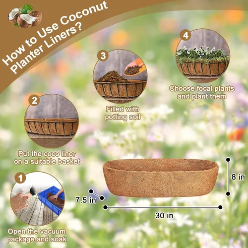 Miniatura 2 de Coco Liner 30 pulgadas, 3 piezas de repuesto para cestas colgantes para macetas Revestimientos naturales de coco de reemplazo en forma de media