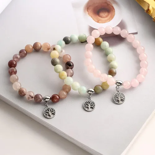 Miniatura 3 de Hevont Regalos de árbol de la vida para mujeres, pulseras de relajación curativas de piedra natural de 0.315 pulgadas (0.315 in), piedras de cristal