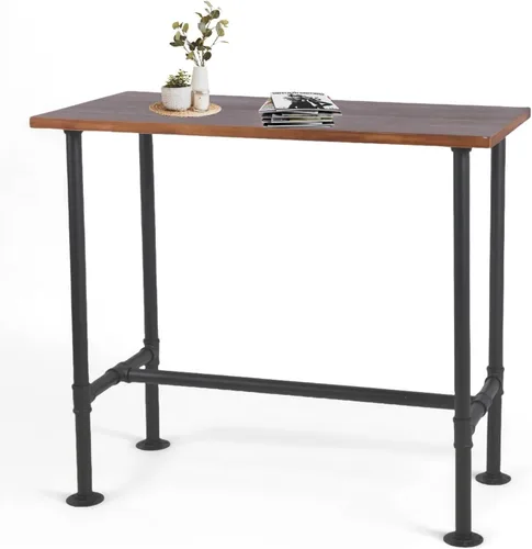 Mesa de barra industrial de 41.3 pulgadas de altura, diseño de tubería vintage, mesa de bistró, mesa rústica de cocina, comedor, desayuno, Marrón