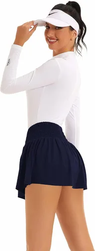 Miniatura 3 de SILKWORLD Faldas de tenis para mujer, falda pantalón de golf atlética de cintura alta con bolsillos, falda de entrenamiento activo